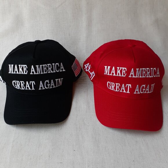Pair of MAGA - 45-47 - Black and Red Baseball Caps - Adjustable Fit - Picture 1 of 12
